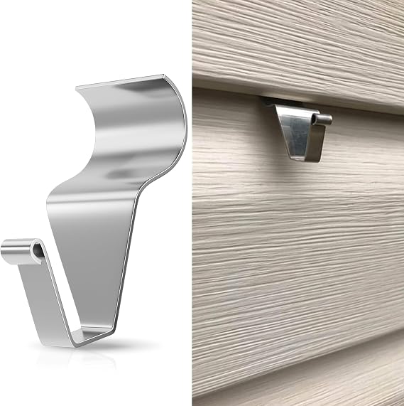 MIUKAA Vinyl Siding Hooks (4-Pack), Stainless Steel No Hole No Damage Siding Clips Hangers for Hanging Outdoor, Hooks for Outdoor String Lights, Patio Decor, Front Porch Decor, Wreath Decor