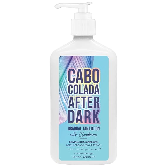 Brown Sugar Cabo Colada After Dark Gradual Tan Lotion, 18 Fl Oz | Hint of DHA & carrot oil gradually deepen color, cloudberry & tattoo enhancing tigergrass condition skin, Sugared Pear scent