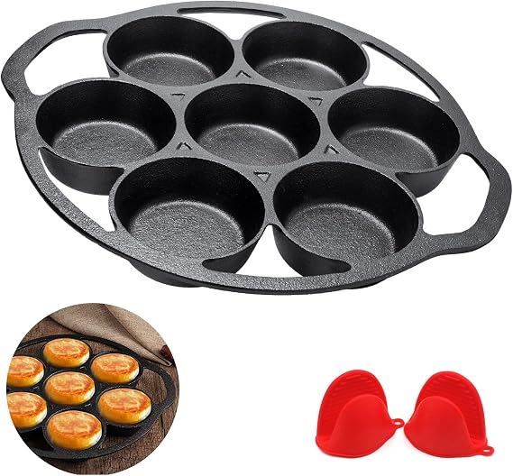 11.2" Pre-seasoned Cast Iron Muffin Pan with Heat Resistant Gloves