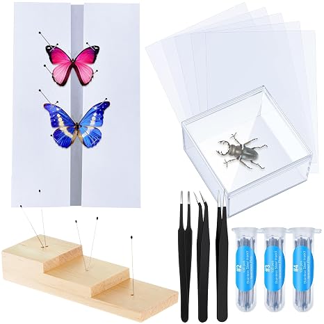 Taiyin 14 PC Insect Specimen Tools Kit - Pinning Block, Insect Pins, EVA Foam Board, Thin Tracing Paper, Tweezers, Display Case for Entomology