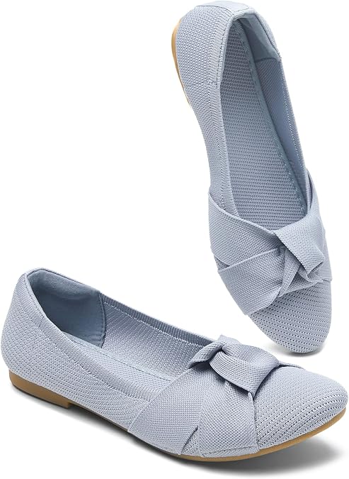 BABUDOG Womens Lightweight Mesh Flats with Bowknot Breathable Slip-On Dress Shoes Comfortable Ballet Flats Casual Work Flats