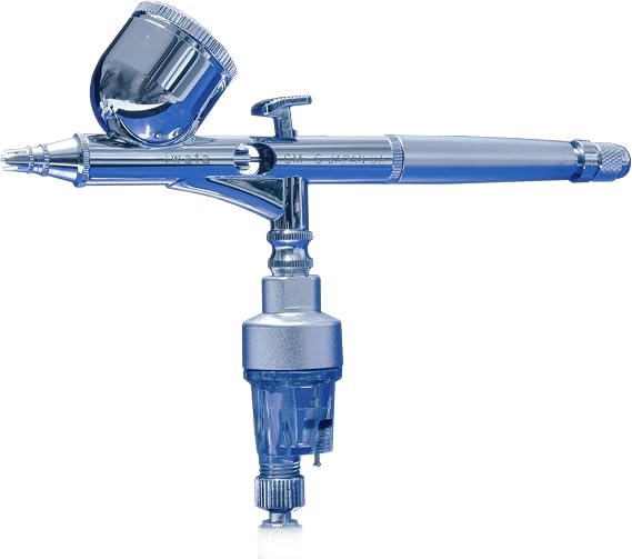 Custom Micron C Airbrush (ICM 4002) Version 2 by Iwata, Features a Square Shaped Trigger, Crown Cap Deck on End of Handle, .23mm Needle and Nozzle, Silver