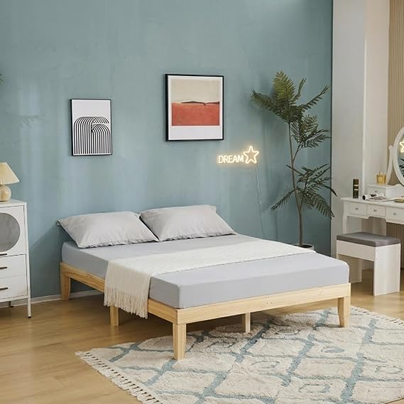 VINGLI 12 Inch Solid Wood Full Platform Bed with Under Bed Storage,Natrual