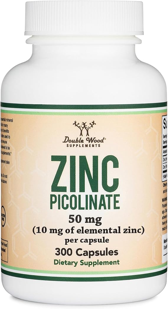 Zinc Picolinate 50mg, 10mg Elemental Zinc, Immune + Skin, 300 Capsules | Immune + Skin Supplement, Highly Absorbable Picolinate, 10mg Elemental Zinc, Tiny Easy-Swallow Cap, Near-Year Supply