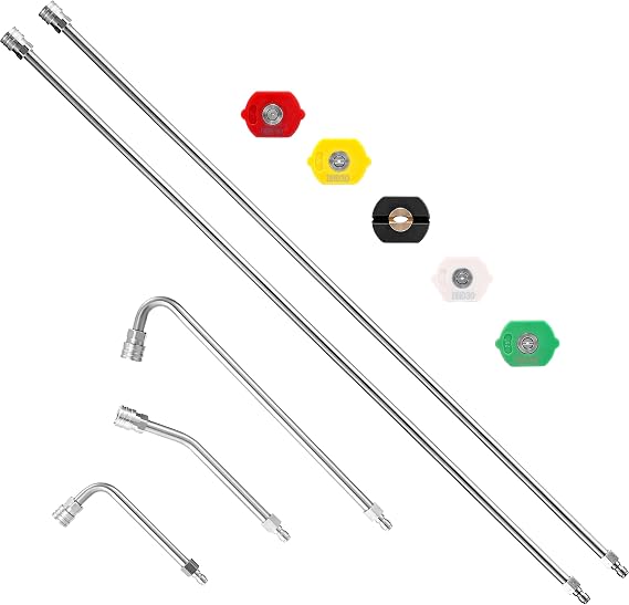 M MINGLE Pressure Washer Extension Wand - 120" Upgrade Power Washer Lance | Pressure Washer Accessories with 5 Nozzle Tips - 30/90/120 Curved Rod - 1/4" Quick Connect