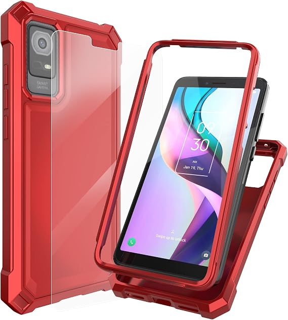 Ailiber for TCL ION X/V Phone Case, Dual Layer, Screen Protector-Red