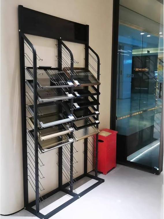Customizable Building Material Sample Display Rack, Tile Door Sample Display Stand with 24 Card Slots, Glass Organizer Shelf for Batch Display(51.2x13.8inch/130x35cm) (L X W 19.7x13.8inch/50x35cm)
