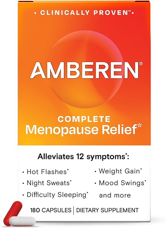 Amberen Menopause Supplement for Women, 180 Capsules, Clinically Proven, Helps Support Hormone Balance, Helps Relieve 12 Menopause Symptoms: Hot Flashes, Night Sweats, Mood Swings and More