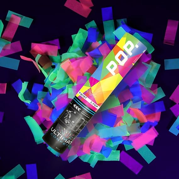 Ultimate Confetti Biodegradable Tissue Confetti Cannon 12", Disposable Confetti-Launcher, UV Blacklight Color - Safe Compressed Air Confetti Popper for Parties, Events, and More