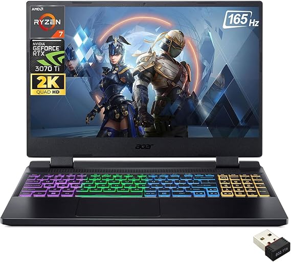 acer Nitro 5 Gaming Laptop -15.6" QHD IPS 165Hz Display, AMD Ryzen 7 6800H Processor, NVIDIA GeForce RTX 3070 Ti, 64GB DDR5 RAM, 1TB SSD, Wi-Fi 6E, Backlit Keyboard, Windows 11 Home