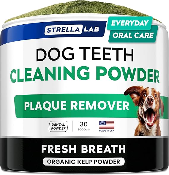 STRELLALAB Dental Powder for Dogs - Natural Kelp Dental Powder - 30 Count BBQ