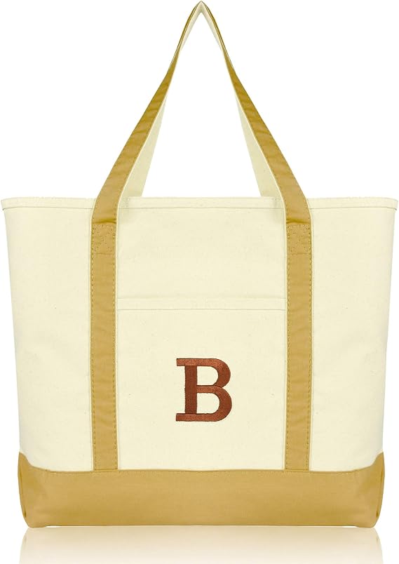 DALIX Initial Tote Bag Personalized Monogram Brown Zippered Top Bold Letter - B