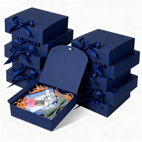 10pack Gift Boxes with Lids, Blue Gift Boxes for Presents with Ribbons