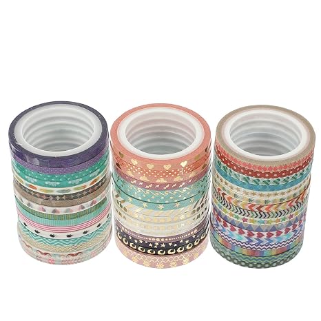 48 Rolls 3mm Ultra-thin Gold Foil Washi Tape Set 4m Length Decorative Paper Tape for Planner Scrapbook DIY Craft for Journal and Handbook Decor