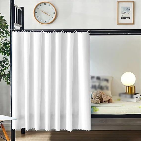 1.5*1.1m White Bunk Bed Curtains, Blackout Privacy Polyester Loft Bed Curtains with Rope Closure