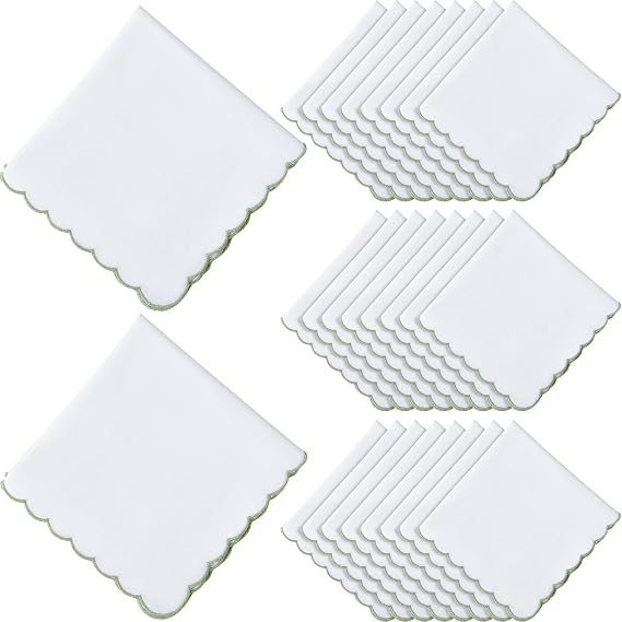 Kinlop 50 Pcs 11"x11" Scalloped White Handkerchiefs