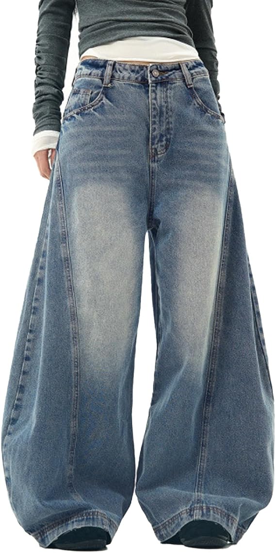 Baggy Jeans Women Low Rise Barrel Jeans Wide Leg Denim Pants
