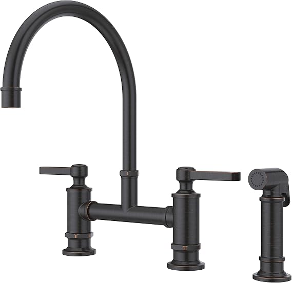 Pfister, LG31-TDY, Port Haven 1.8 GPM Widespread Bridge Kitchen Faucet - Includes Side Spray, Tuscan Bronze