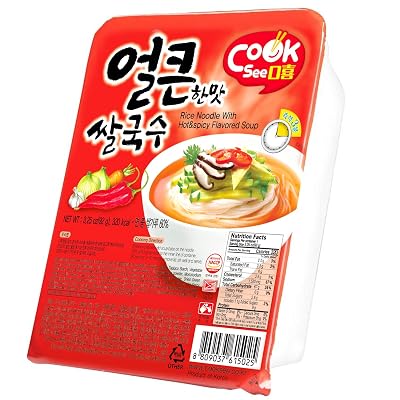 COOK SEE Hot & Spicy Flavored Rice Noodle 3 Oz [6 Pack] - Delicious Korean Instant Not-Fried White Rice Noodles Soup, Soft and Chewy Noodle