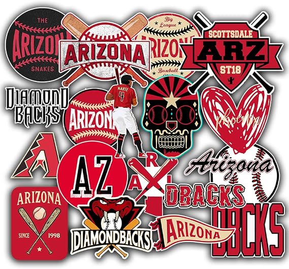 25 PCS Arizona Diamondbacks Stickers Pack Vinyl Baseball Team Stickers for Water Bottle, Laptop, Bicycle, Car Decal Decoration, Red, 2-2.5 inches