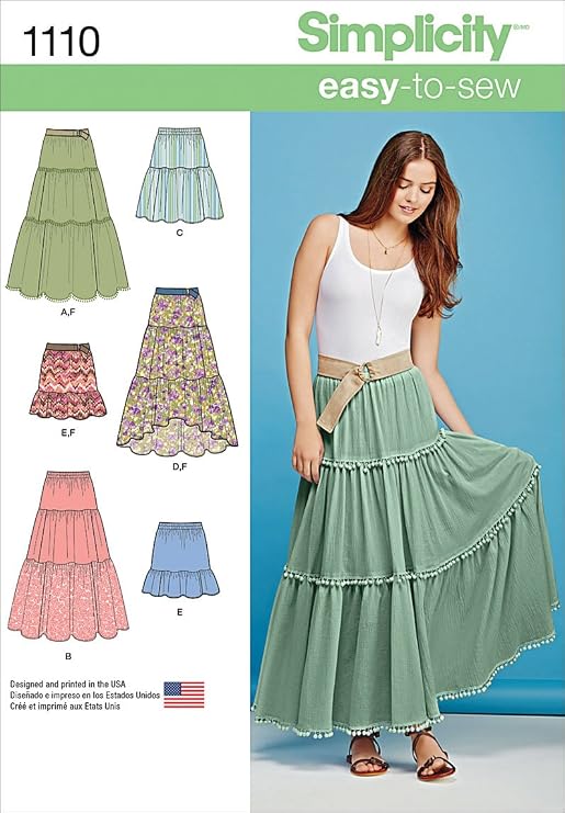 Simplicity S1110 Women's Tiered Skirt Sewing Pattern, Sizes XXS-XXL