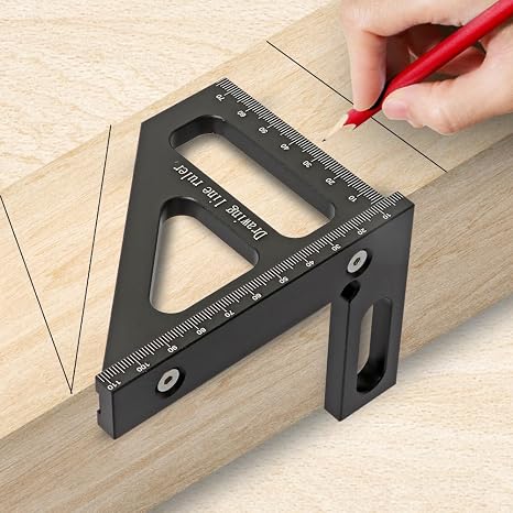 3D Multi-Angle Measuring Ruler, 45/90 Degree Aluminum Alloy Miter Triangle Ruler, Woodworking Square Protractor, High Precision Layout Measuring Tool for Engineer Carpenter Craftsmen - Black