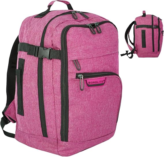Bordlite Travel Underseat Cabin Approved Backpack, Lightweight Travel Rucksack, Premium Carry on Bag, 40x20x25cm - Pink