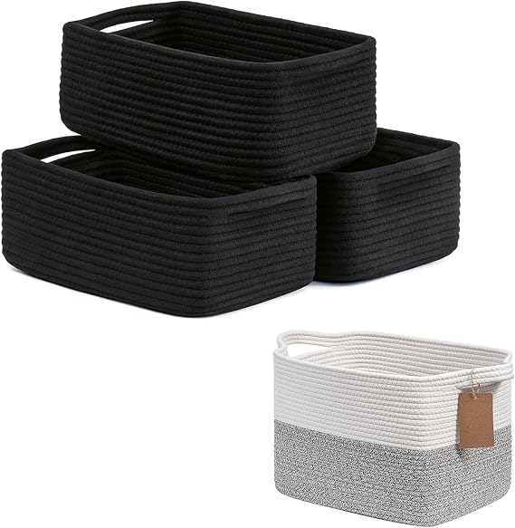 Goodpick Rope Storage Basket for Shelves, 3-Pack Baskets for Gifts Empty & Square Blanket Basket