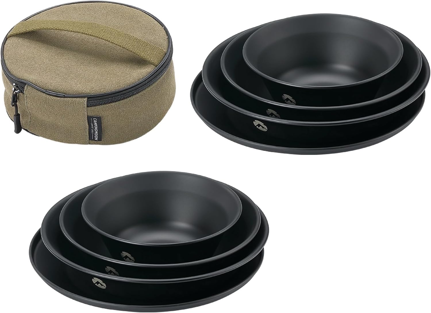 CAMPINGMOON 8pcs Camping Mess Kit Φ4.7~Φ7 Bowls Plates Black BKS395-2S