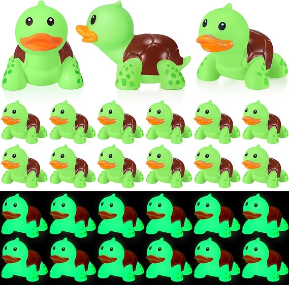 HyDren 24 Pcs Glow in The Dark Rubber Turtle Duck in Bulk Summer Cruise Ducks Bulk Mini Beach Rubber Toys Floating Bathtub Pool Favors Gifts for Summer Beach Pool Birthday Party Decor(Green)