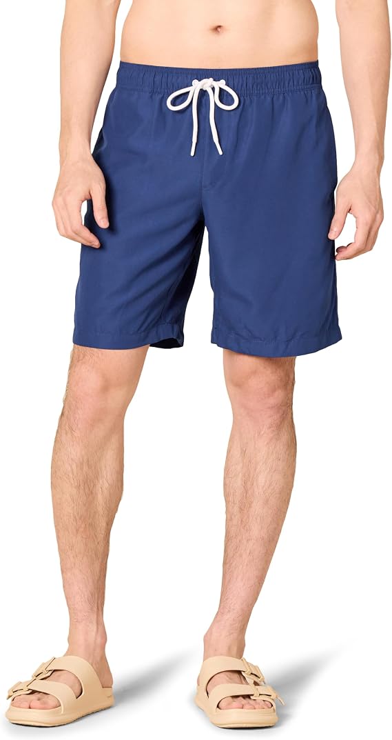 Amazon Essentials Mens 9" Swim Trunks with Mesh Lining, Pockets, Drawstring Closure