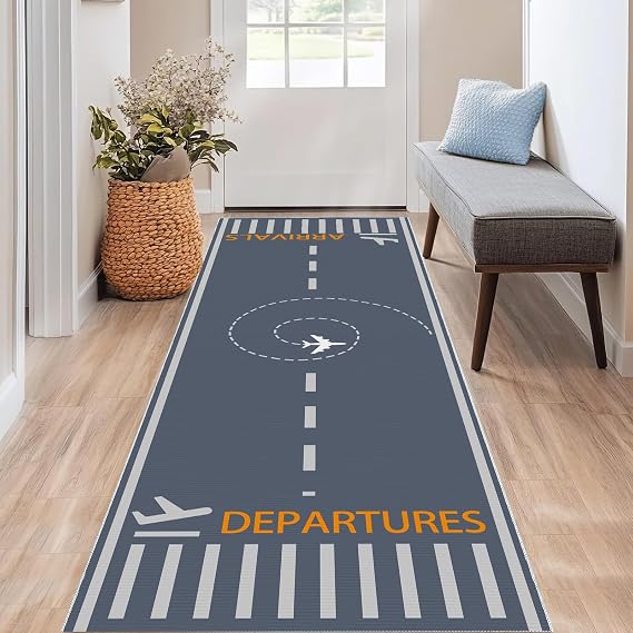Runway Track Aircraft Runner Rugs,Airplane Airplane Runway Carpet Landing Track Run Way,Aviation Theme Decor Area Rug,for Classroom Play Mat(ZG,2' x 6')