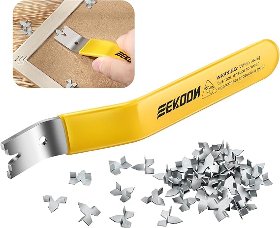 Feekoon 1 Pcs Glazier Point Driver with 100 Push Points, Yellow | for Glass, Picture and Cross Stitch Framing In Soft Wood or Paper Frames, Not for Plastic or Hardwood, Rubber Grip Easy Hold