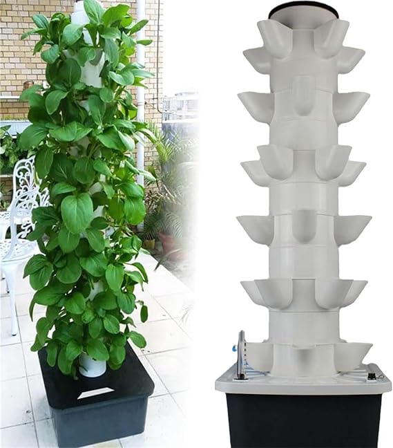 Hydroponic Growing System for Indoor Herbs, Fruits, And Vegetables, Aeroponic Tower Garden with Hydrating Pump, Adapter, Net Pots, and Timer(Color:25holes)