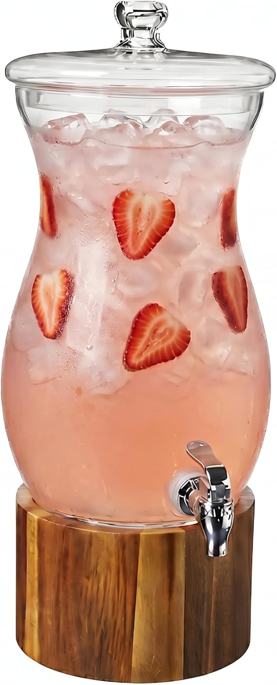 Style Setter Madera Glass Drink Beverage Dispenser with Wood Base, 1.6 Gal