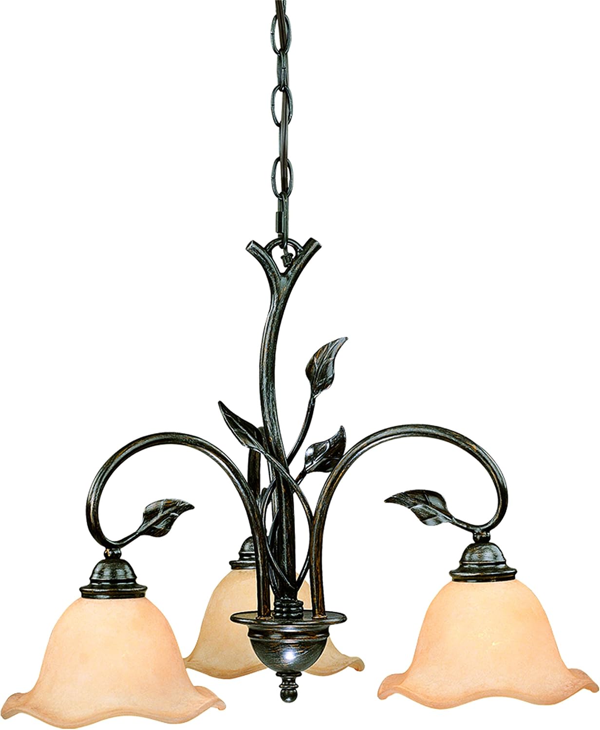 VAXCEL Vine 1-Light 7.5 inch Wide Oil Shale Rustic Bathroom Vanity Lighting Fixture, Amber Flake Scalloped Glass Shade, Vine and Leaf Motif, Dimmable LED Compatible, Wall Mounted Steel Sconce
