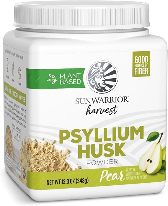 Sunwarrior Organic Psyllium Husk Powder Plant-Based Fiber for Gut Health & Regularity, Supports Digestion & Satiety, Certified Organic, Gluten-Free, Non-GMO, Keto-Friendly 50 Servings, Pear Flavored