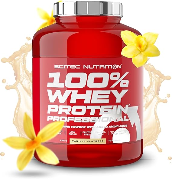 Scitec Nutrition 100% Whey Protein Professional - Whey Protein Complex | From concentrate and isolate - with digestive enzymes - for muscle building - 2.35 kg, Vanilla