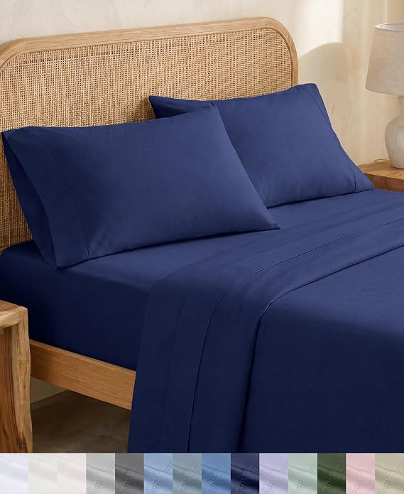 California Design Den 100% Organic Cotton XL Twin Sheet Set, 3 Pcs, Navy
