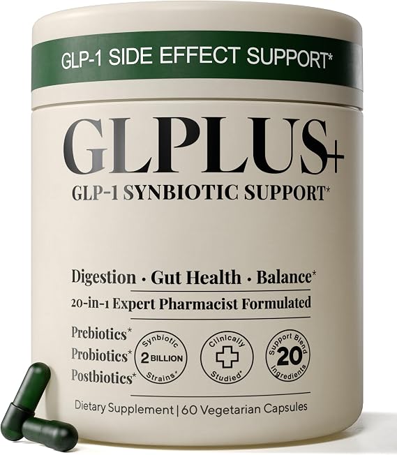 GLP-1 Support Supplement for Nausea, Bloating & Gut Health Synbiotic Pre, Pro & Postbiotic for Women & Men, GLP-1 Users Pharmacist Formulated, 20-in-1 60 Capsules