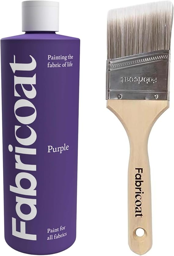 Fabricoat - Fabric Paint for Furniture 250ml (Purple) + Angled Paint Brush | Firm Bristled Brush with Wooden Handle | Restore or Change the Color of Couches, Chairs, Upholstery