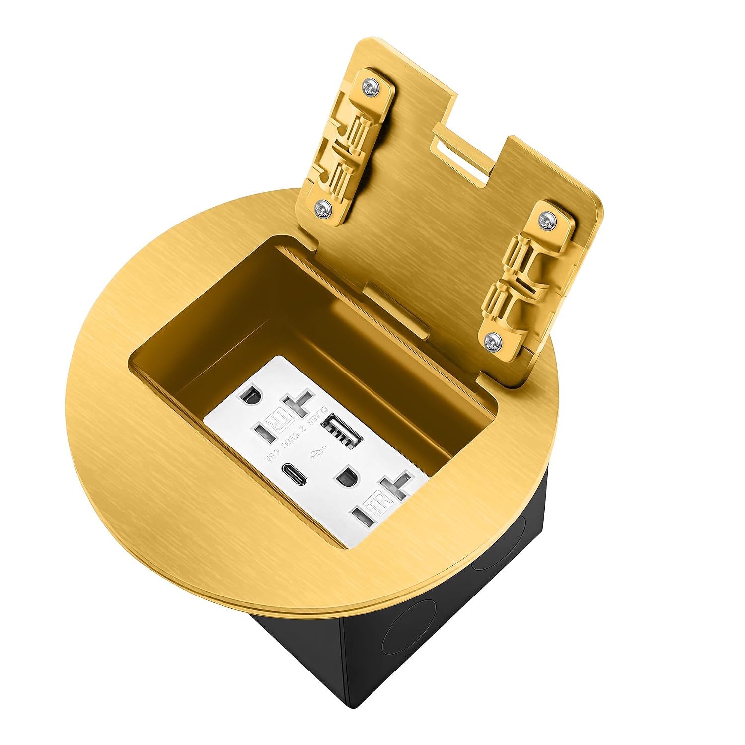 Floor Outlet Deeper Recessed Floor Outlet Box Fast Charging 4.8A USB AType C Port 20 Amp Receptacle Kit Gold, USB AC