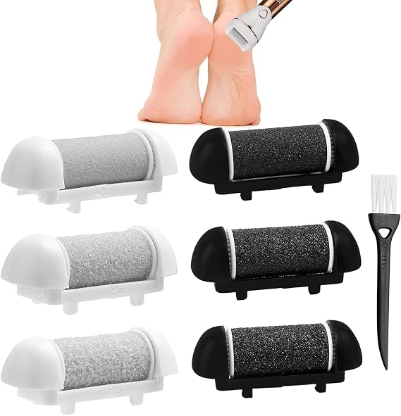Foot File Replacement Rollers for Scholl/Essy/Shoran/Ratukall/Pedi Foot File 2 Colour & 3 Types of Roughness Foot Files Refill, with Cleaning Brush