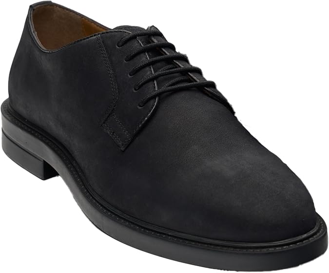 Mens Black Suede Derby Shoes - Business Wedding Lace Up Plain Toe Dress Shoes