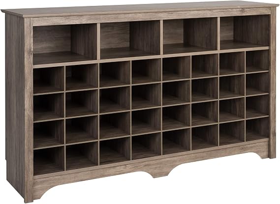 Prepac Gray Console Table, Shoe Cabinet, Storage Cabinet with 32 Shoe Cubbies and 4 Large Storage Cubbies 15.5" D x 60" W x 35" H