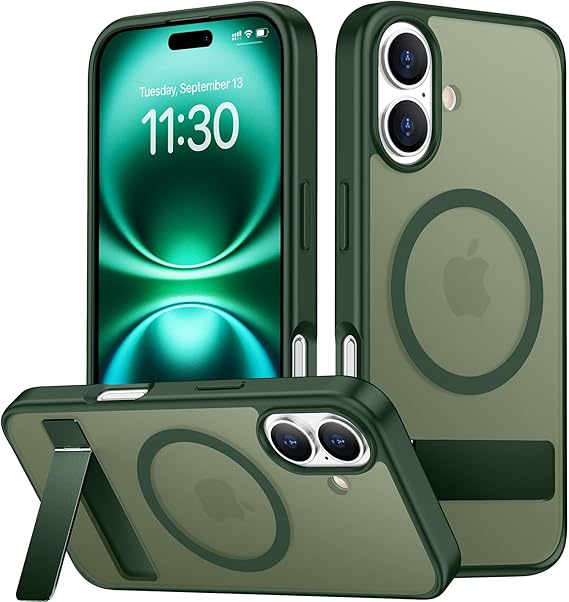 SPIDERCASE Magnetic for iPhone 16 Case,with [3 Stand Ways] [Military Grade Drop Protection] with Invisible Stand Shockproof Slim Phone Case for iPhone 16 6.1'',Dark Green
