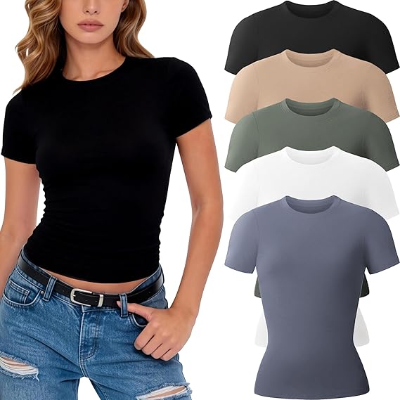CE' CERDR 3/5 Pack Womens T Shirts Short Sleeve Workout Tops Basic Tees