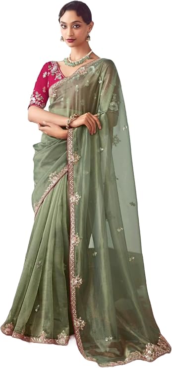 Women Fancy Fabric with Designer Handwork border Work Blouse Saree Sari 15258