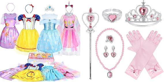 Cocojeci Princess Dress Up Clothes for Girls with Princess Crown Princess Costume Gloves Princess Dress Up Accessories