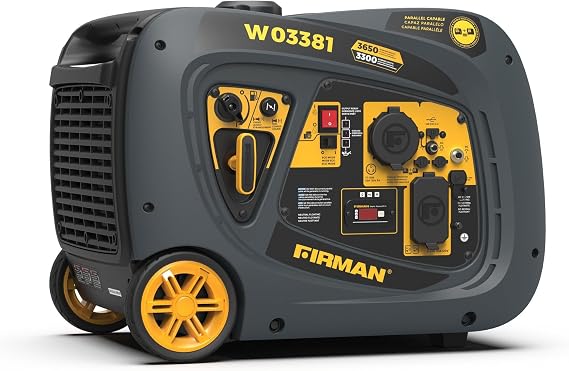 FIRMAN W03381 Gas Inverter Portable Generator 3650W Starting 3300W Running, Recoil Start, Quiet Clean Sine Wave Power, RV Ready 120V, Compact Design for Home, Backup, Camping, Tailgating, Outdoor